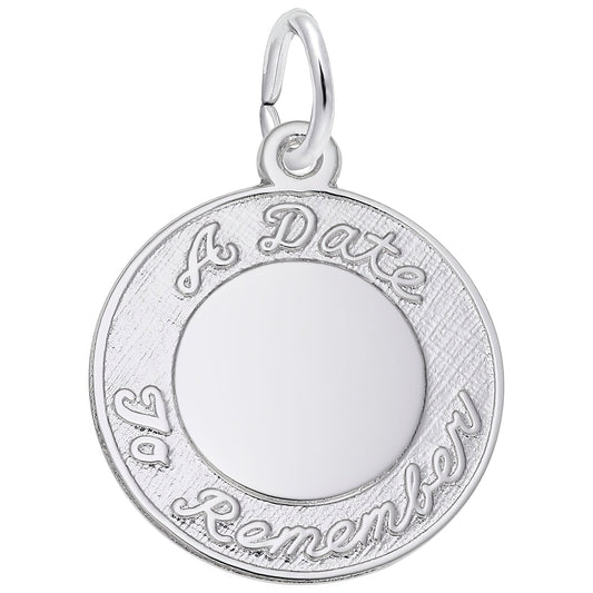 A Date to Remember Script Charm - Metal - Sterling Silver