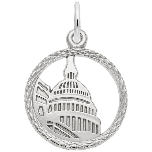 Capitol Building Faceted Charm - Metal - Sterling Silver