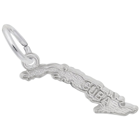 Cuba Map Charm - Metal - Sterling Silver
