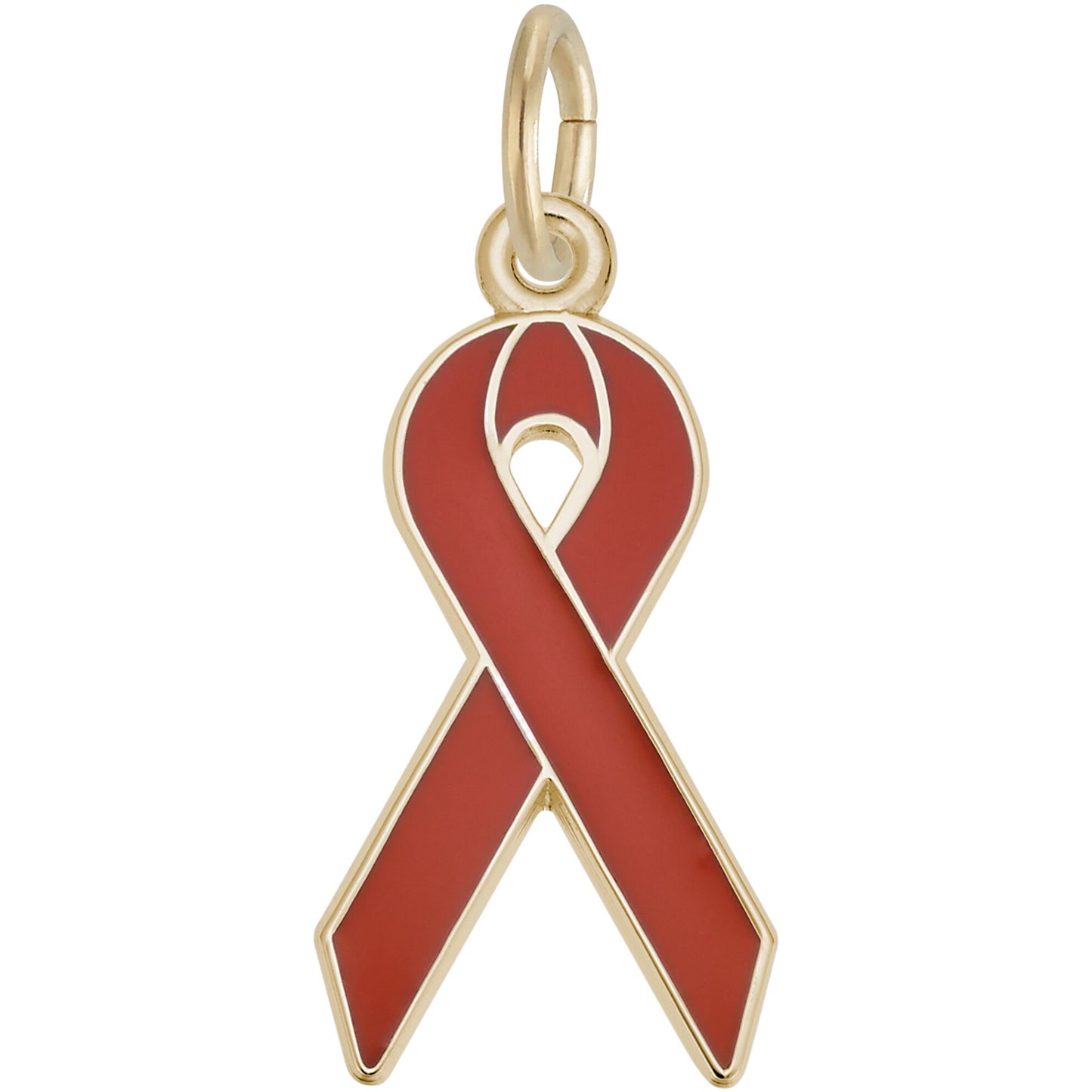 AIDS Awareness Ribbon Charm w/Orange Enamel - Metal - Sterling Silver