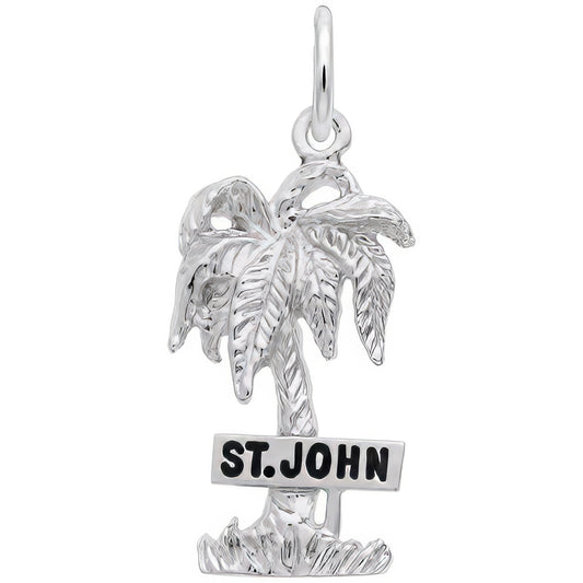 St. John Palm Tree Charm - Metal - Sterling Silver