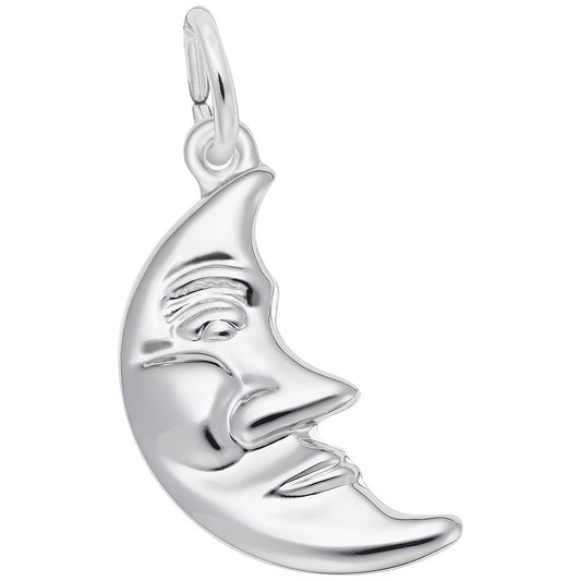 Half Moon w/Face Charm - Metal - Sterling Silver