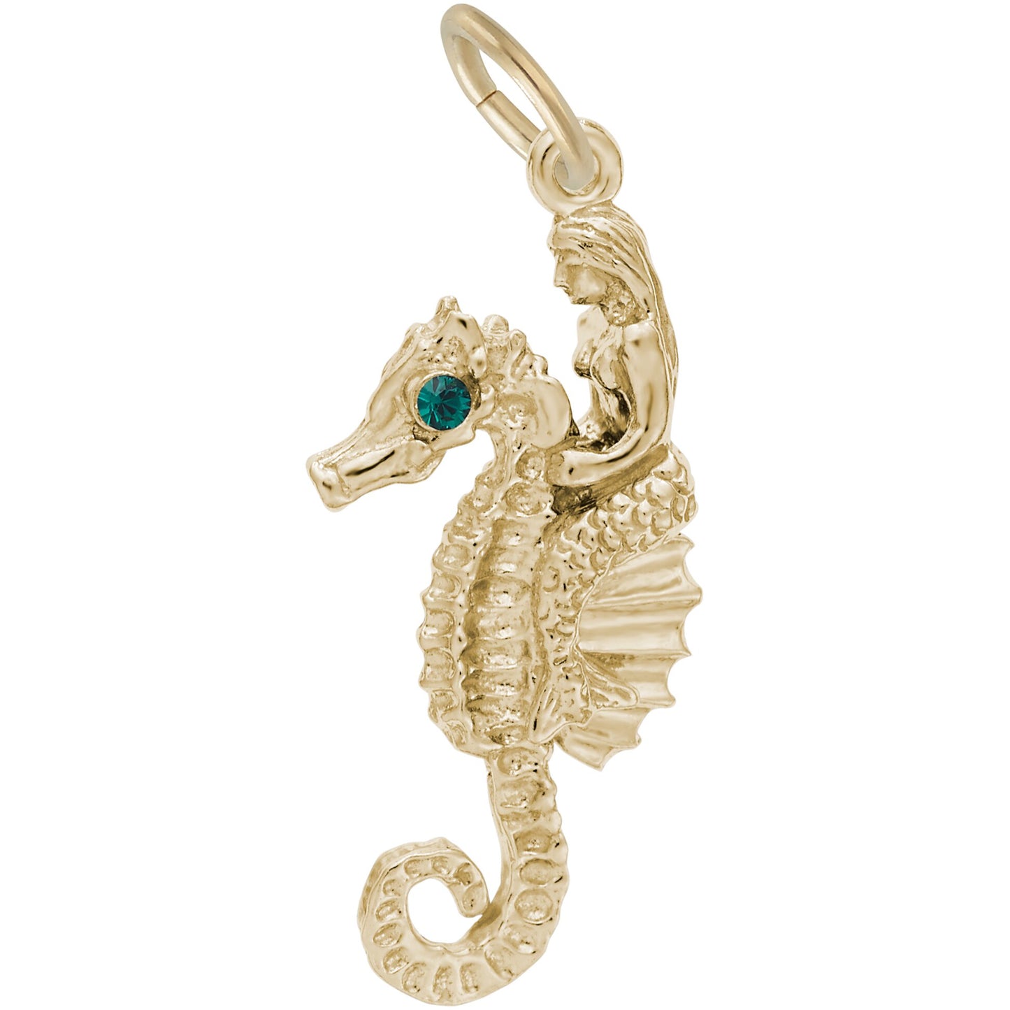 Under The Sea Friends Mermaid & Seahorse Charm w/Green Synthetic Crystal - Metal - Sterlin