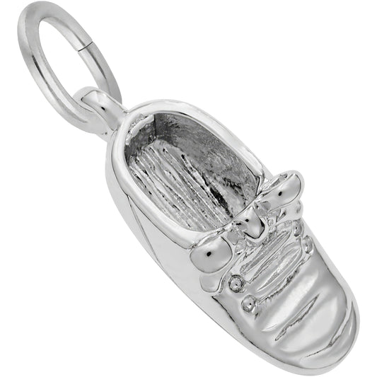 Baby Shoe w/Bow Charm - Metal - Sterling Silver