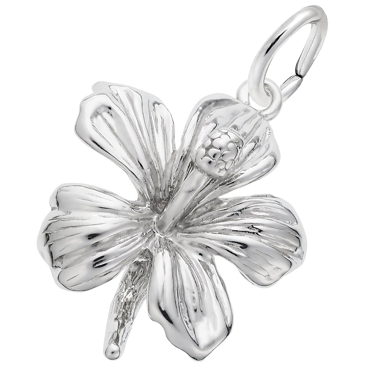Hibiscus Flower Charm - Metal - Sterling Silver