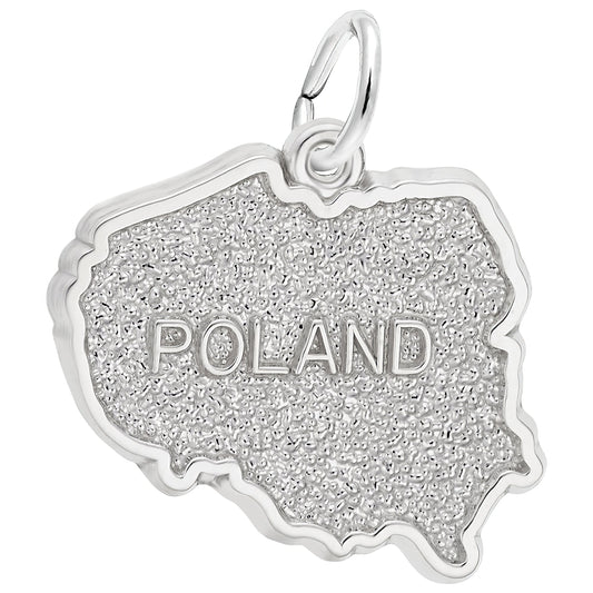 Poland Map Charm - Metal - Sterling Silver