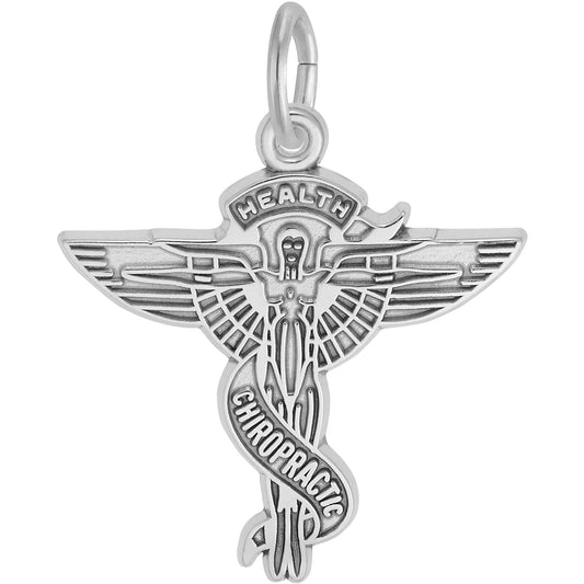Chiropractic Caduceus Charm - Metal - Sterling Silver