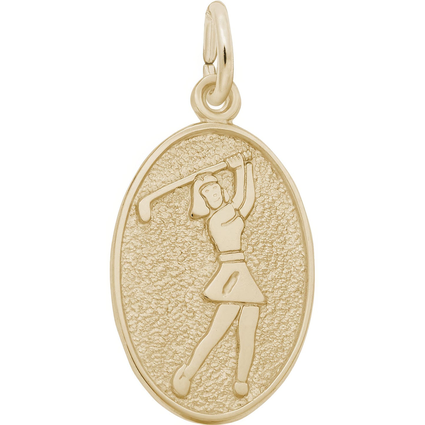 Female Golfer Oval Charm - Metal - Sterling Silver