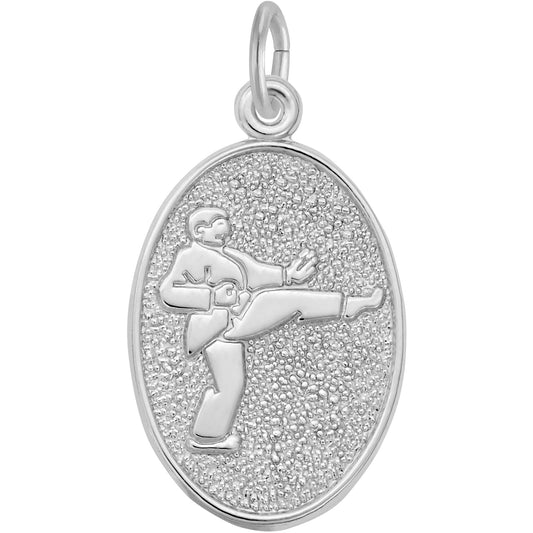 Martial Arts Oval Charm - Metal - Sterling Silver