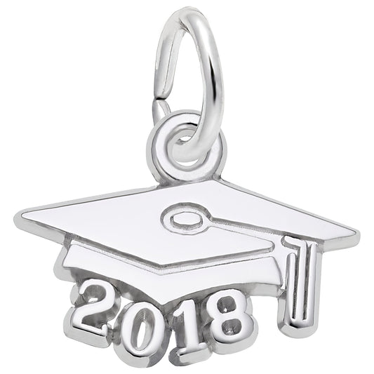 Sterling Silver Grad Cap 2018 Charm - 8mm x 14mm