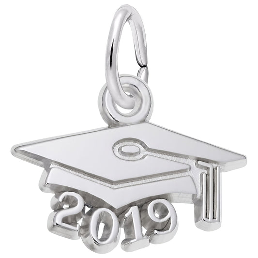 Sterling Silver Grad Cap 2019 Charm - 8mm x 14mm