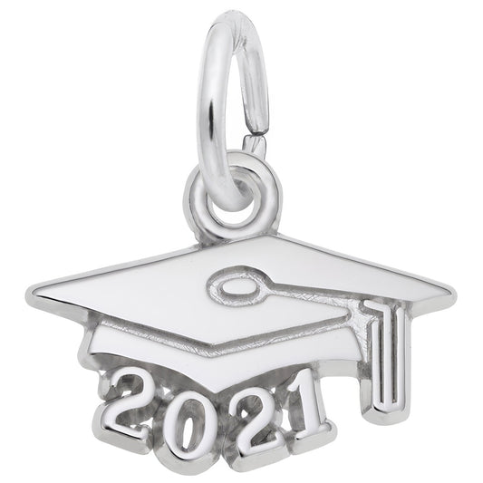 Sterling Silver Grad Cap 2021 Charm - 8mm x 14mm