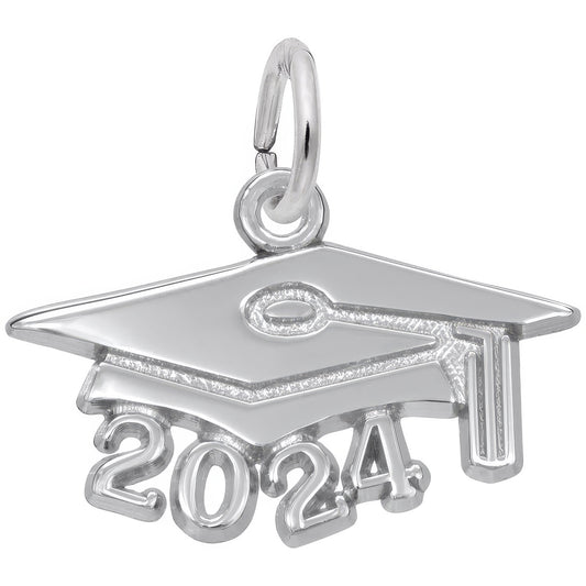 Graduation Cap 2024 Large Charm, Sterling Silver