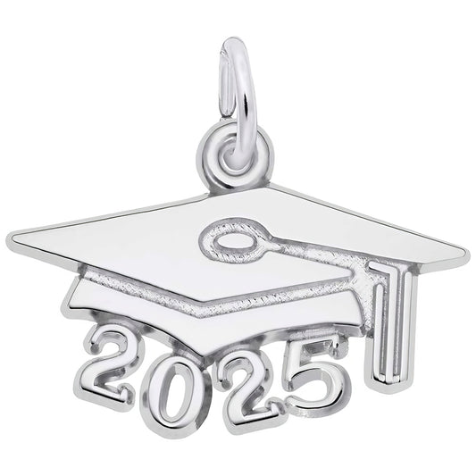 Graduation Cap 2025 Large Charm, Sterling Silver