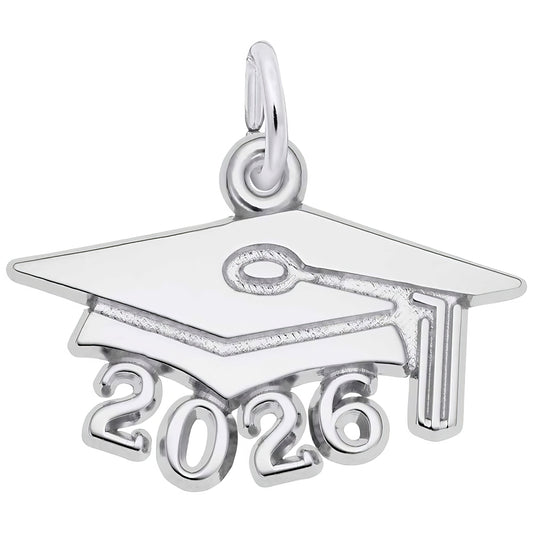 Graduation Cap 2026 Large Charm, Sterling Silver