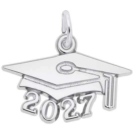 Graduation Cap 2027 Large Charm, Sterling Silver