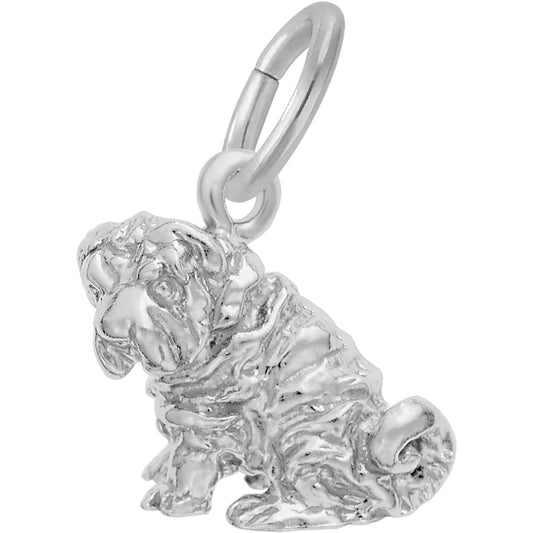 Shar Pei Dog Charm - Metal - Sterling Silver