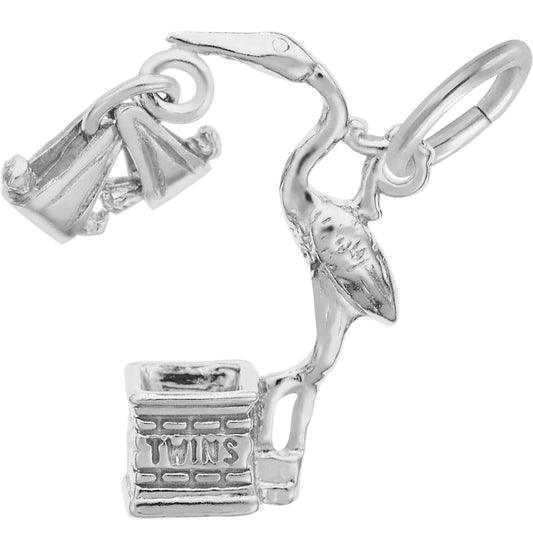 Twins Stork Charm - Metal - Sterling Silver