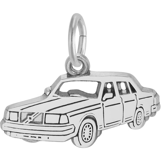 Flat Mid-Size Luxury Car Charm - Metal - Sterling Silver