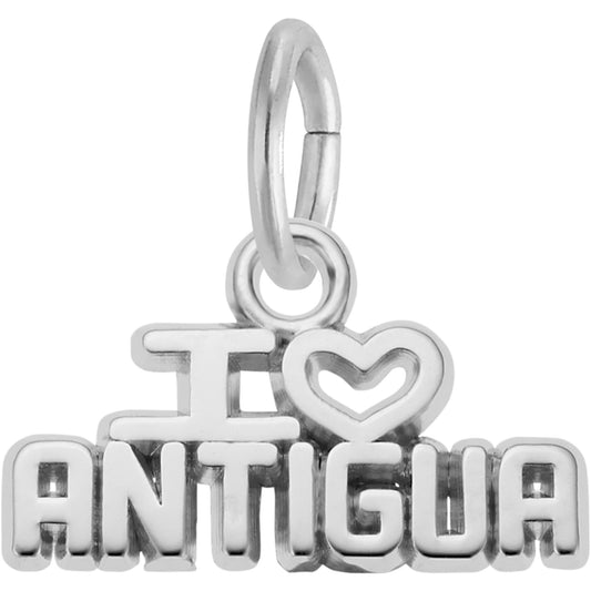I Love Antigua Charm - Metal - Sterling Silver