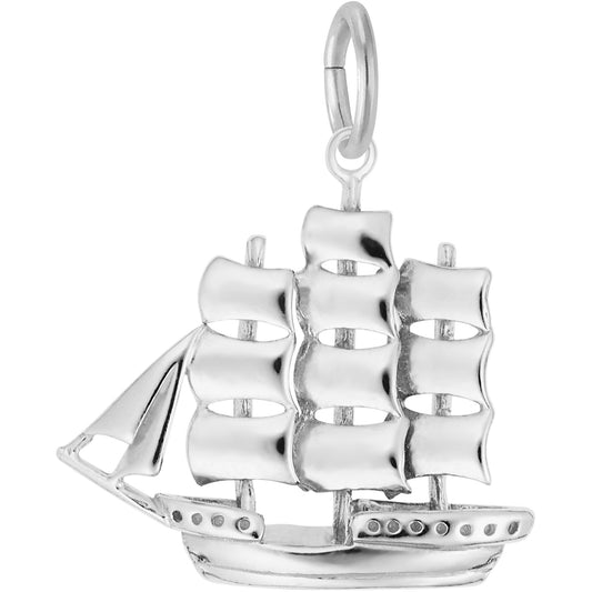 Full-Rigged Ship Charm - Metal - Sterling Silver