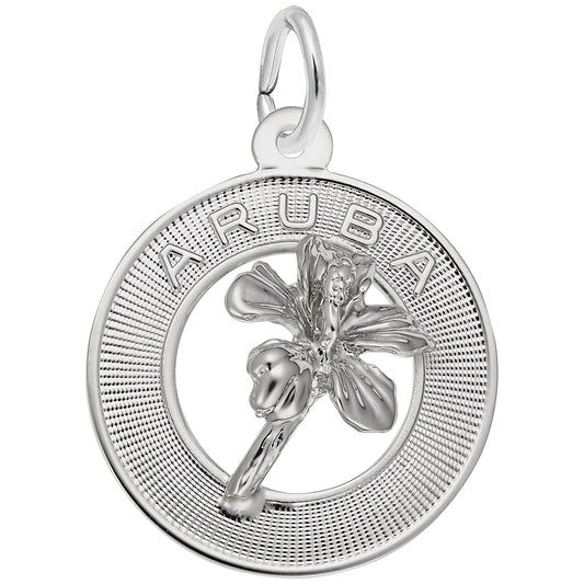 Aruba Hibiscus Ring Charm - Metal - Sterling Silver