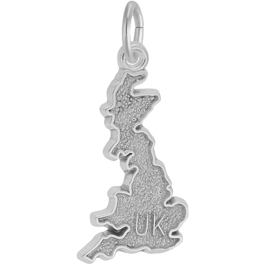 United Kingdom Map Charm - Metal - Sterling Silver