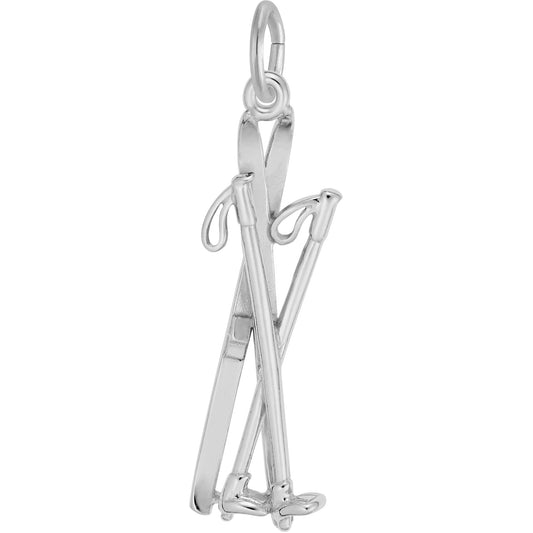 Skis and Poles Charm - Metal - Sterling Silver