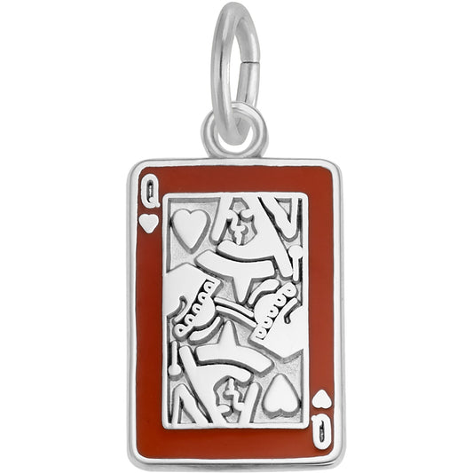 Queen of Hearts Charm w/Red Enamel - Metal - Sterling Silver