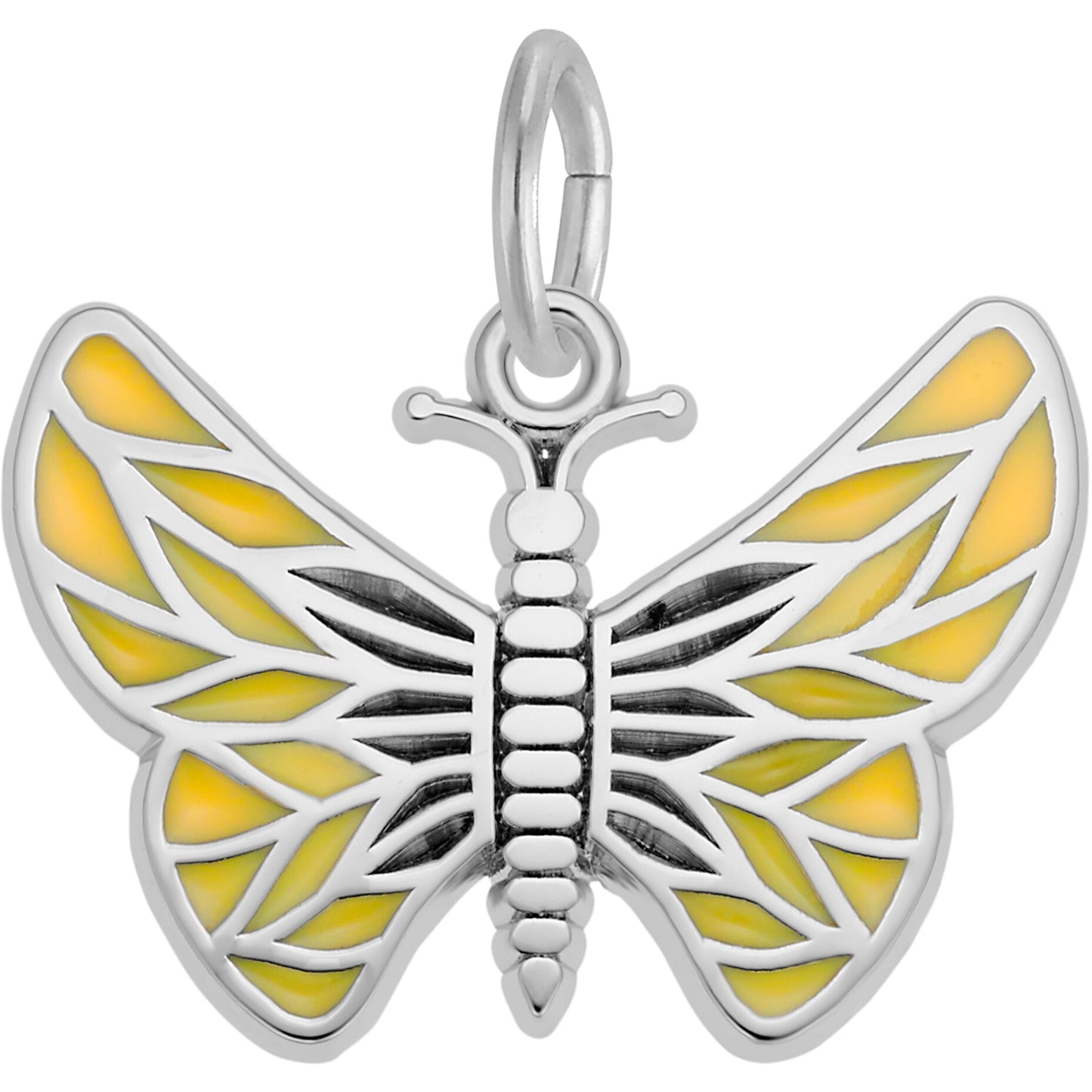 Painted Wings Butterfly Charm w/Tan Enamel - Metal - Sterling Silver