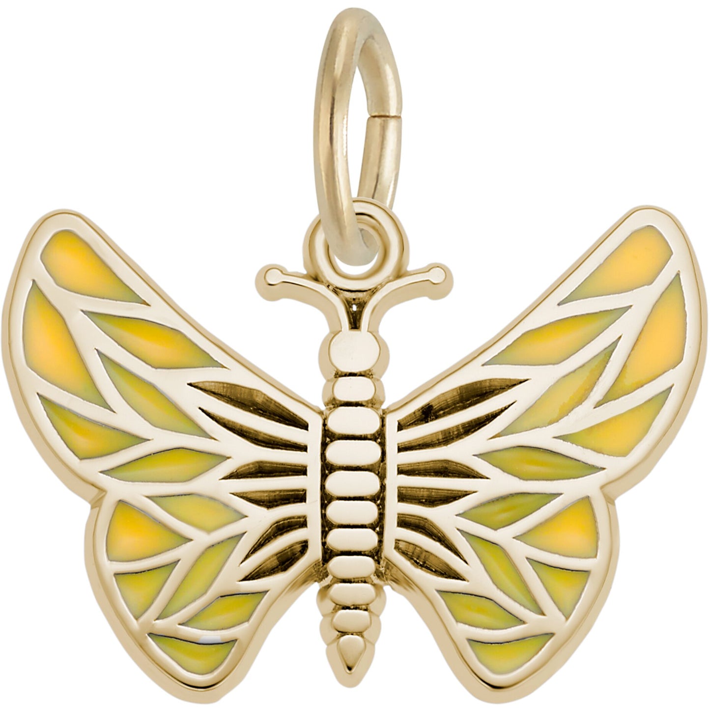 Painted Wings Butterfly Charm w/Tan Enamel - Metal - Sterling Silver