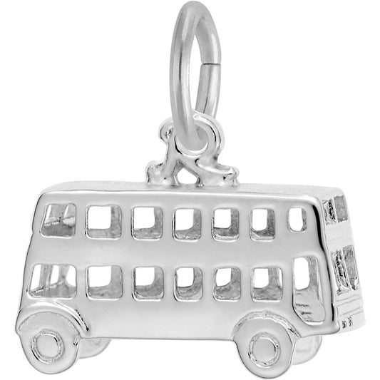 Double Decker Bus Charm - Metal - Sterling Silver