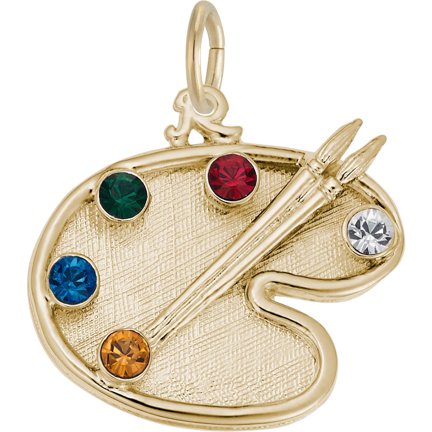 Artist Palette w/Multicolor Synthetic Crystals Charm - Metal - Sterling Silver