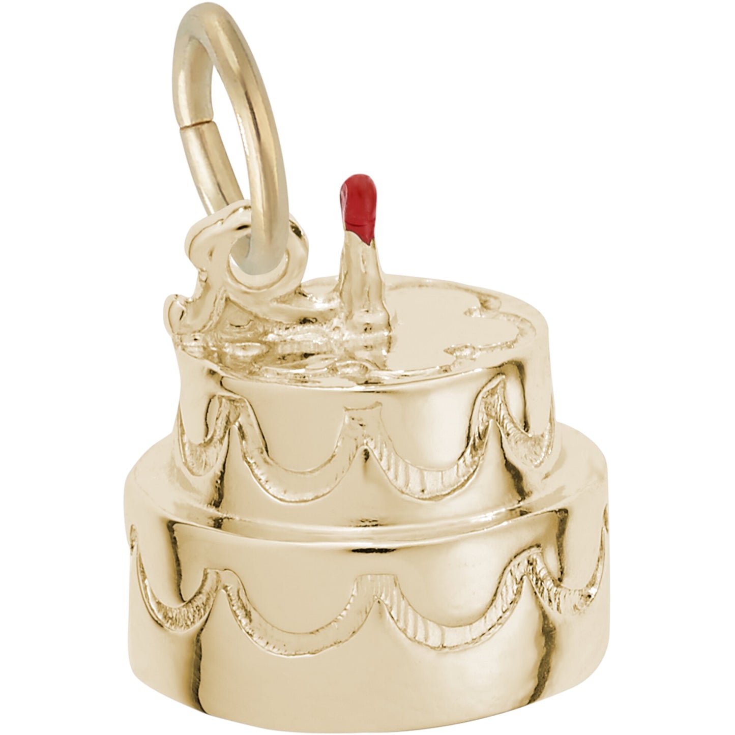 Two-Tier Cake w/Candle Charm & Red Enamel - Metal - Sterling Silver