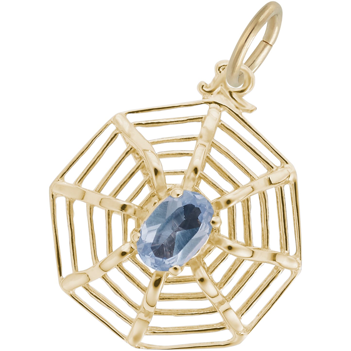 Spider Web Charm w/Blue Synthetic Crystal - Metal - Sterling Silver