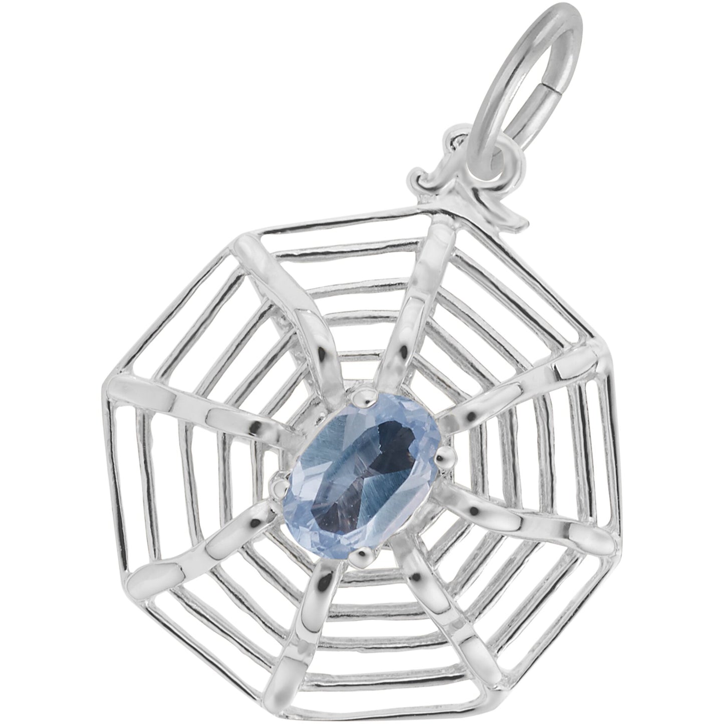 Spider Web Charm w/Blue Synthetic Crystal - Metal - Sterling Silver
