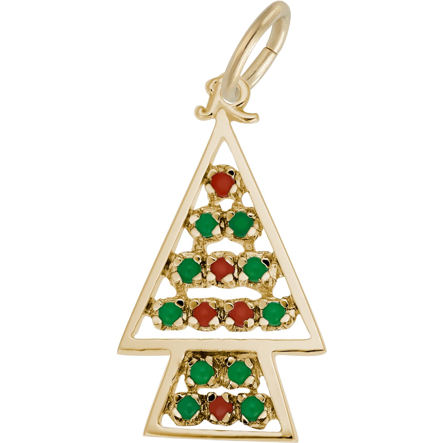Beaded Christmas Tree Charm w/Red & Green Beads - Metal - Sterling Silver