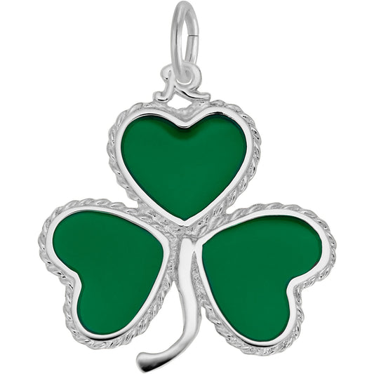 Sterling Silver Shamrock W/green Paint Charm - 22mm x 22mm