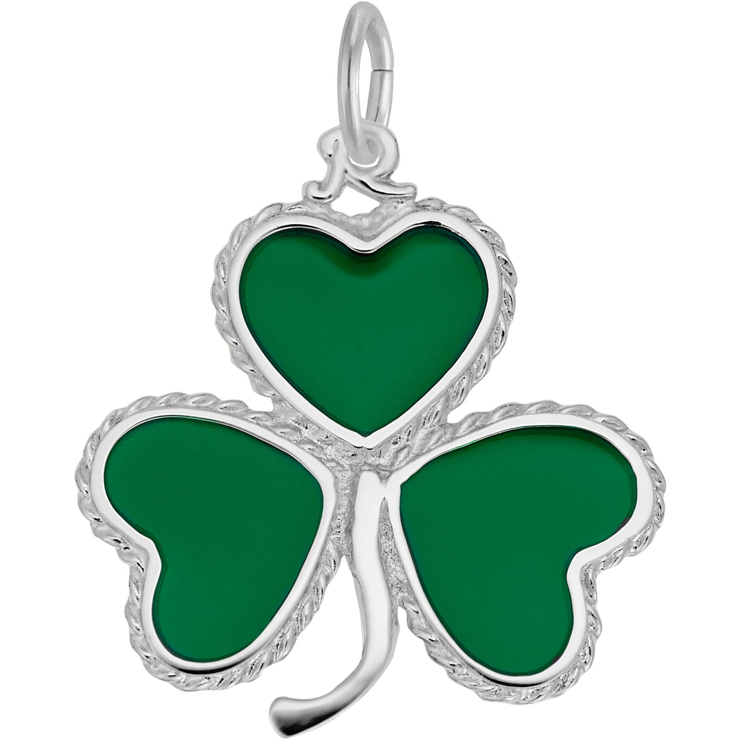 Sterling Silver Shamrock W/green Paint Charm - 22mm x 22mm