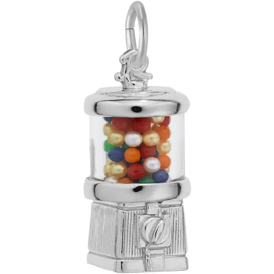 Gumball Machine Charm w/Multicolor Beads - Metal - Sterling Silver