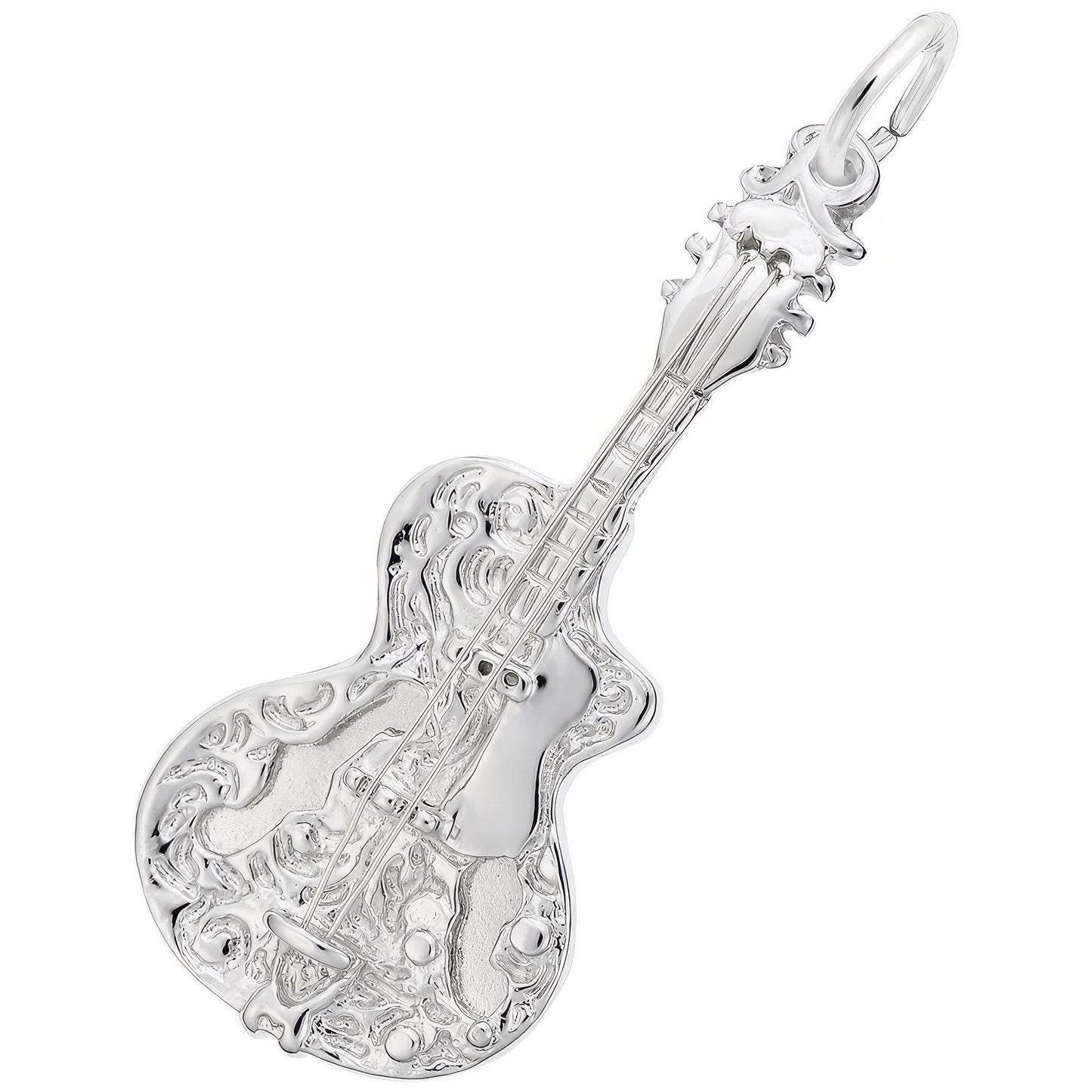 Detailed Guitar Charm - Metal - Sterling Silver