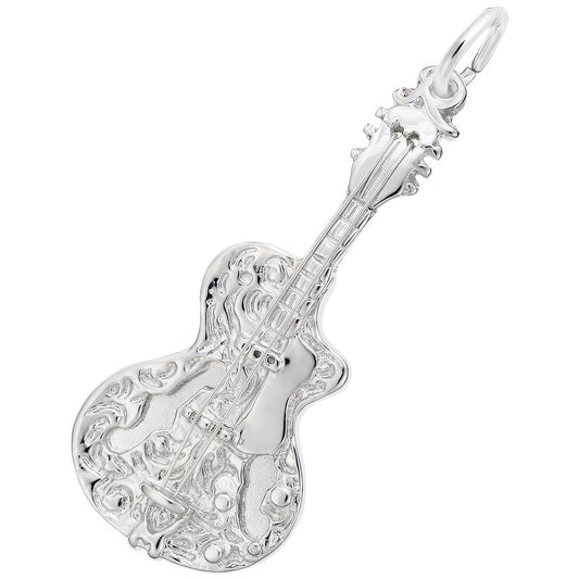 Detailed Guitar Charm - Metal - Sterling Silver