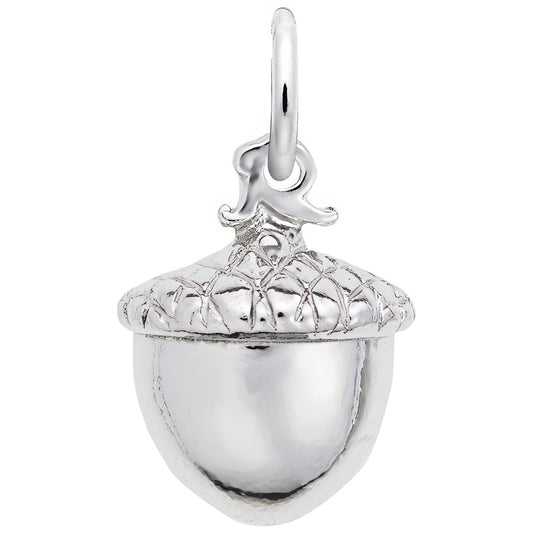 Detailed Acorn Charm - Metal - Sterling Silver