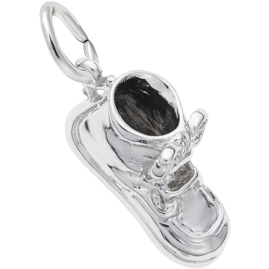 Baby Shoe w/Laces Charm - Metal - Sterling Silver
