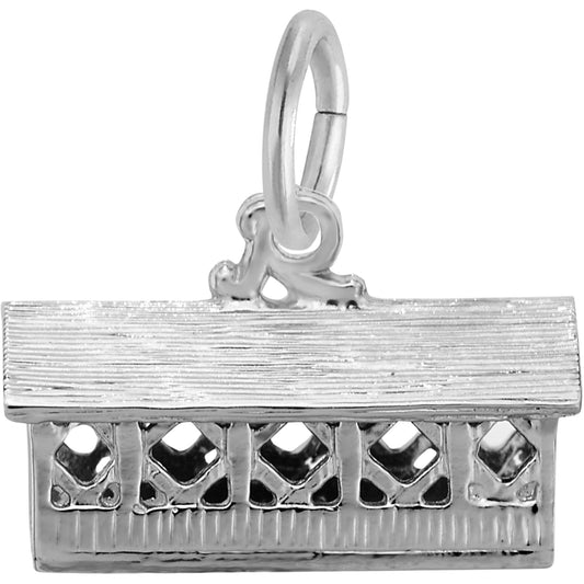 Pretty Covered Bridge Charm - Metal - Sterling Silver