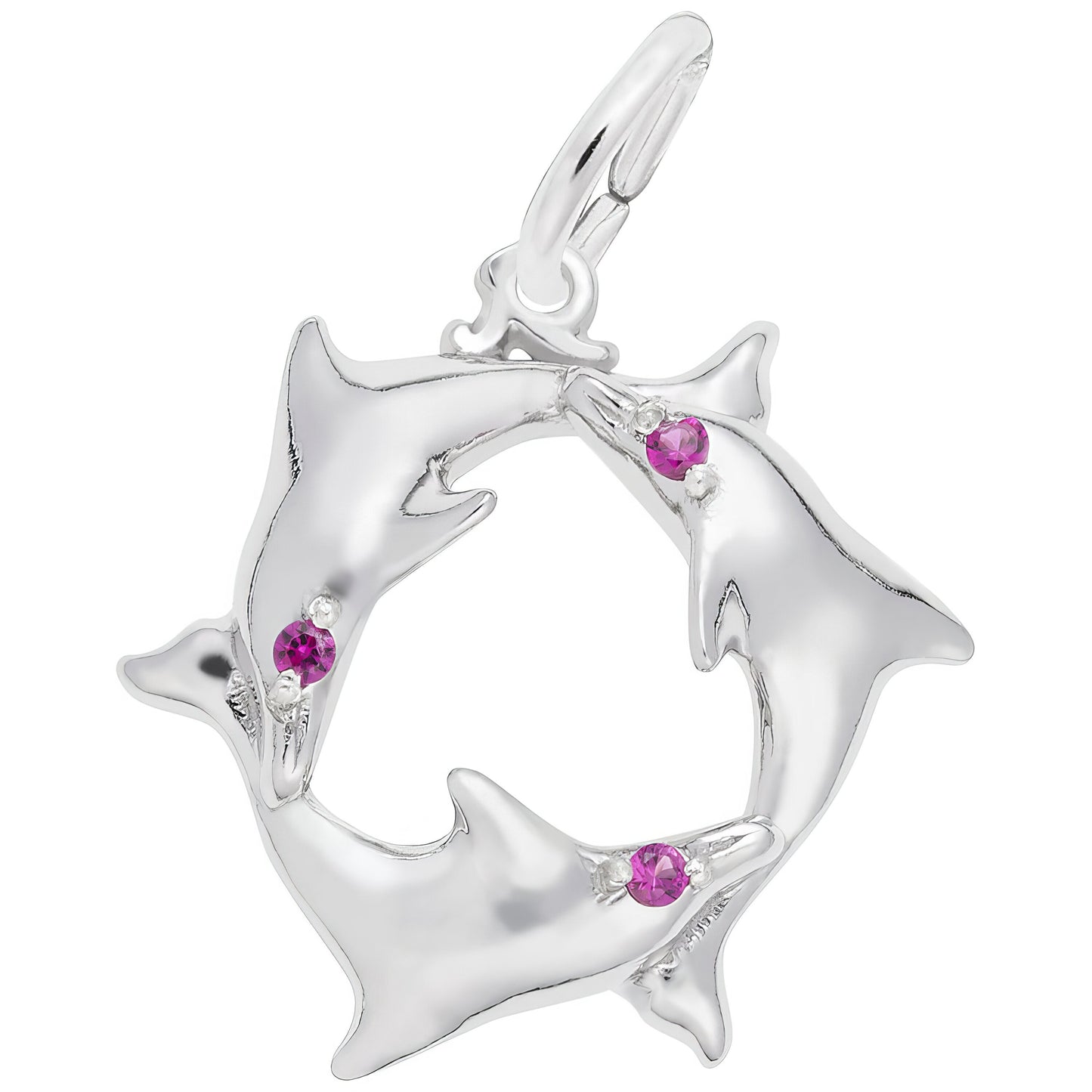 Dolphin Ring Charm w/Purple Synthetic Crystals - Metal - Sterling Silver