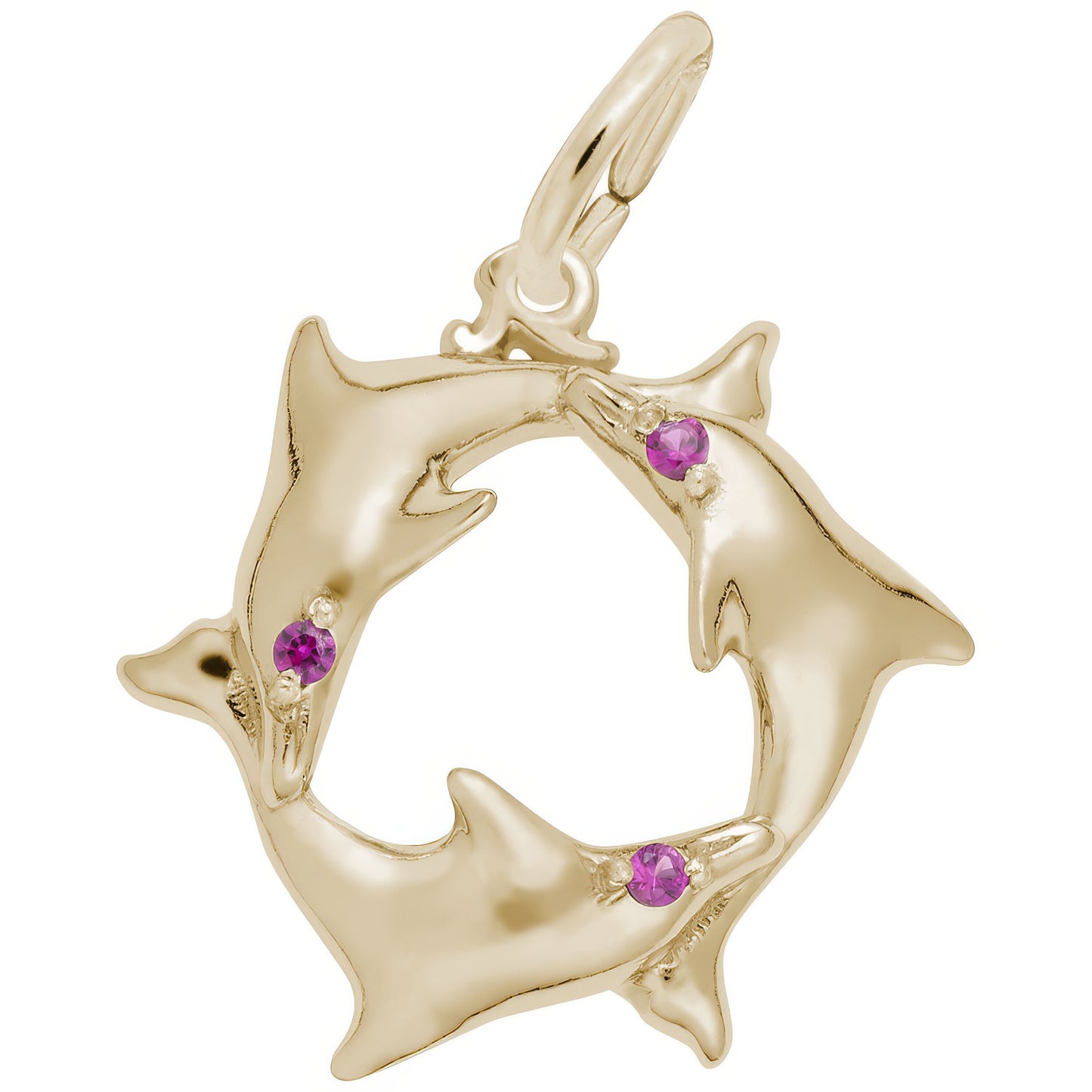 Dolphin Ring Charm w/Purple Synthetic Crystals - Metal - Sterling Silver