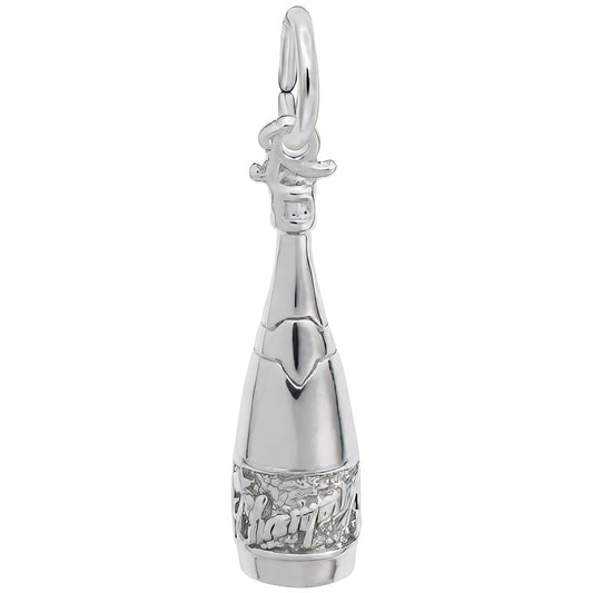 Champagne Bottle Charm - Metal - Sterling Silver