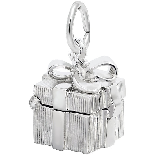 Opening Gift Box Charm - Metal - Sterling Silver