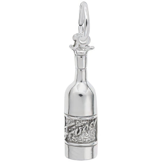 France Bordeaux Wine Bottle Charm - Metal - Sterling Silver